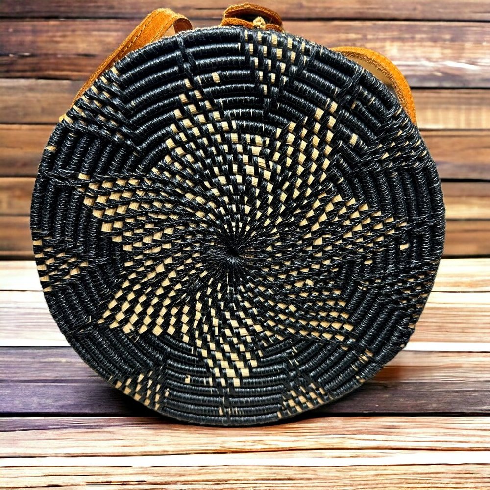 Street Level Rattan Black Crossbody Bag